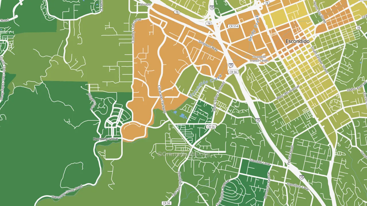 Vineyard, Escondido, CA Map of Vehicle Theft Rates