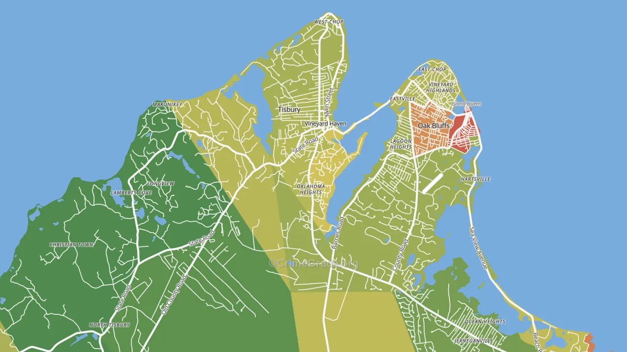 Vineyard Haven, MA Map of Vehicle Theft Rates