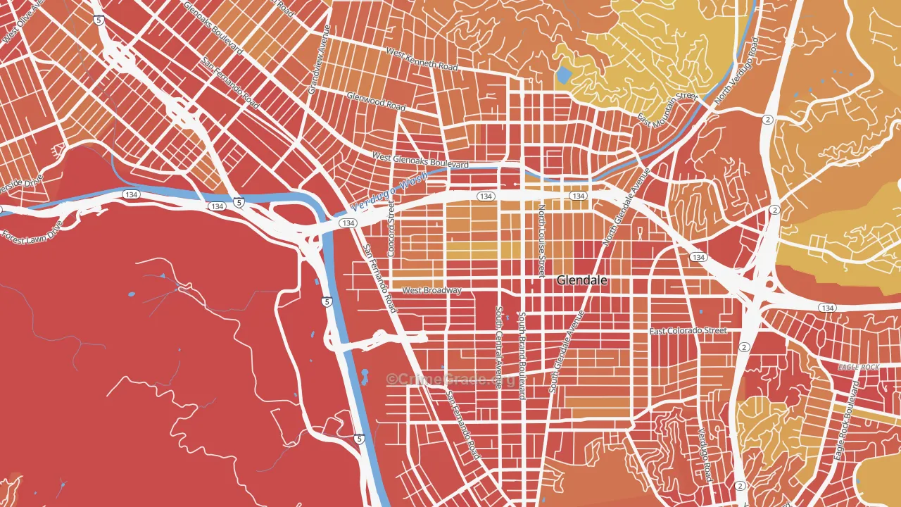 Vineyard-Los Angeles, Glendale, CA Map of Vehicle Theft Rates