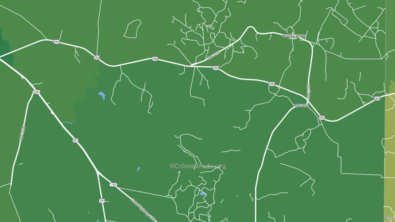 Vineyard, TX Map of Vehicle Theft Rates