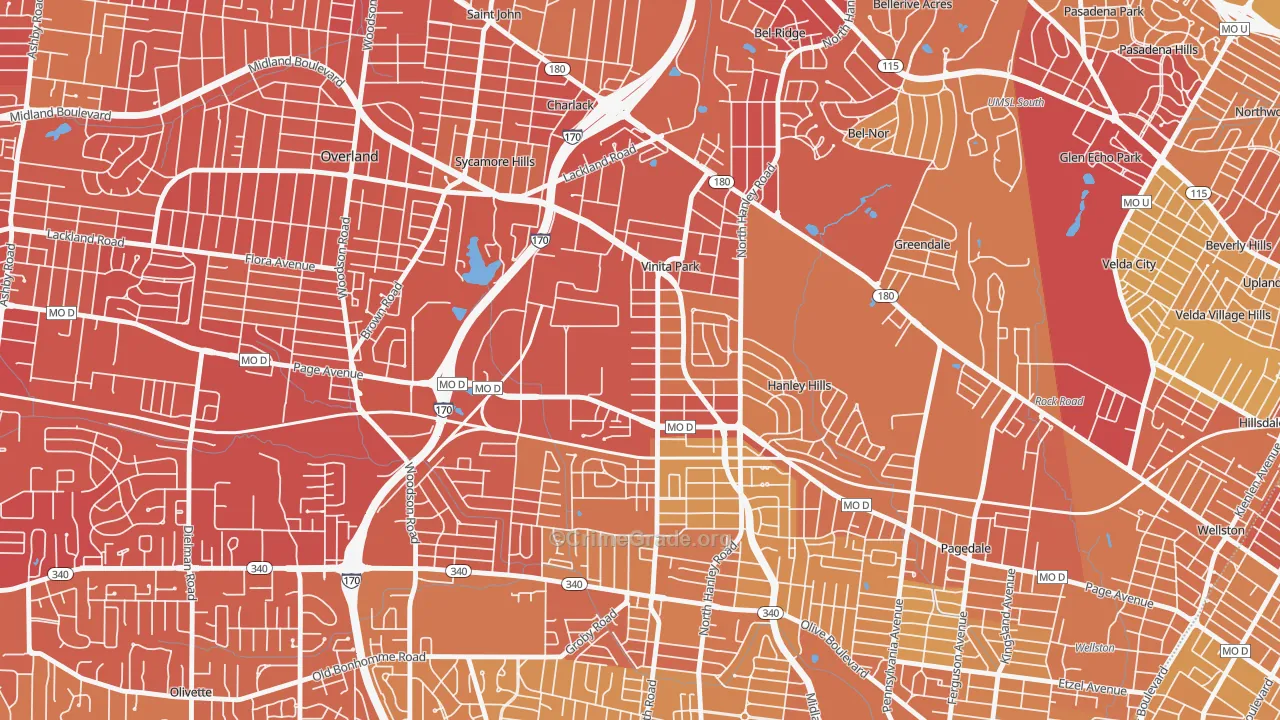 Vinita Park, MO Map of Vehicle Theft Rates