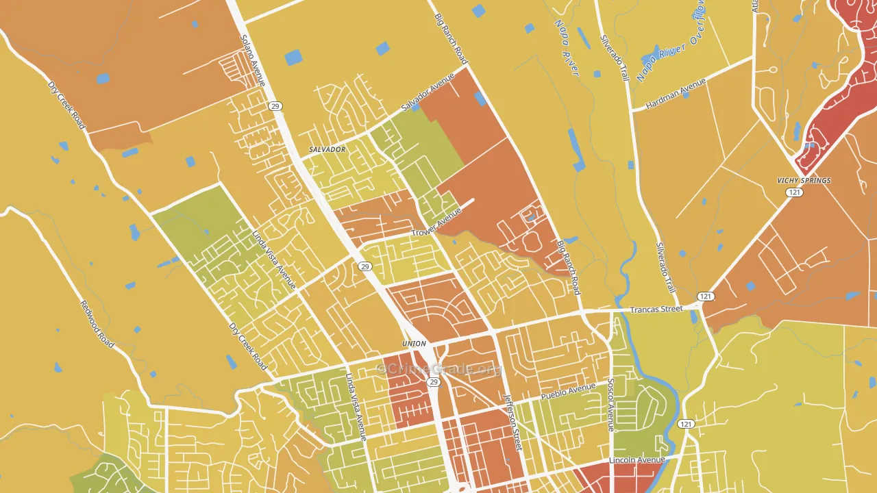 Vintage, Napa, CA Map of Vehicle Theft Rates