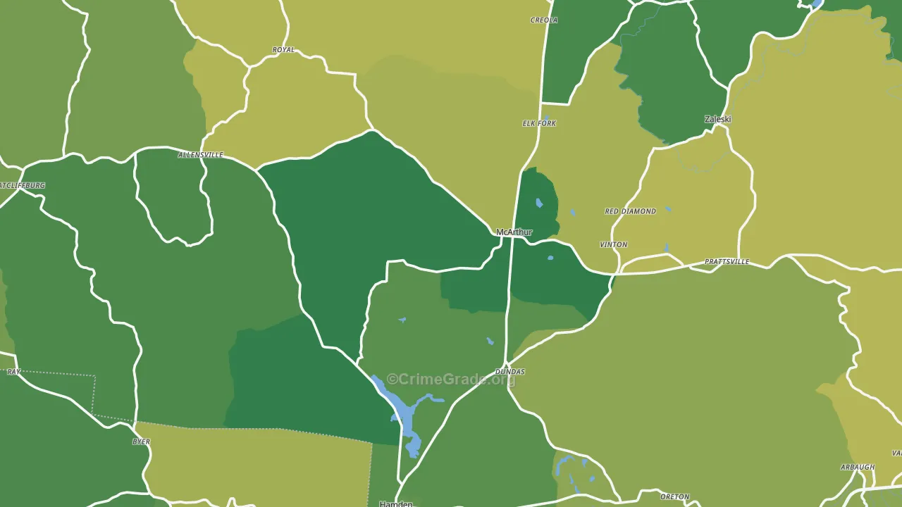 Vinton County, OH Map of Vehicle Theft Rates