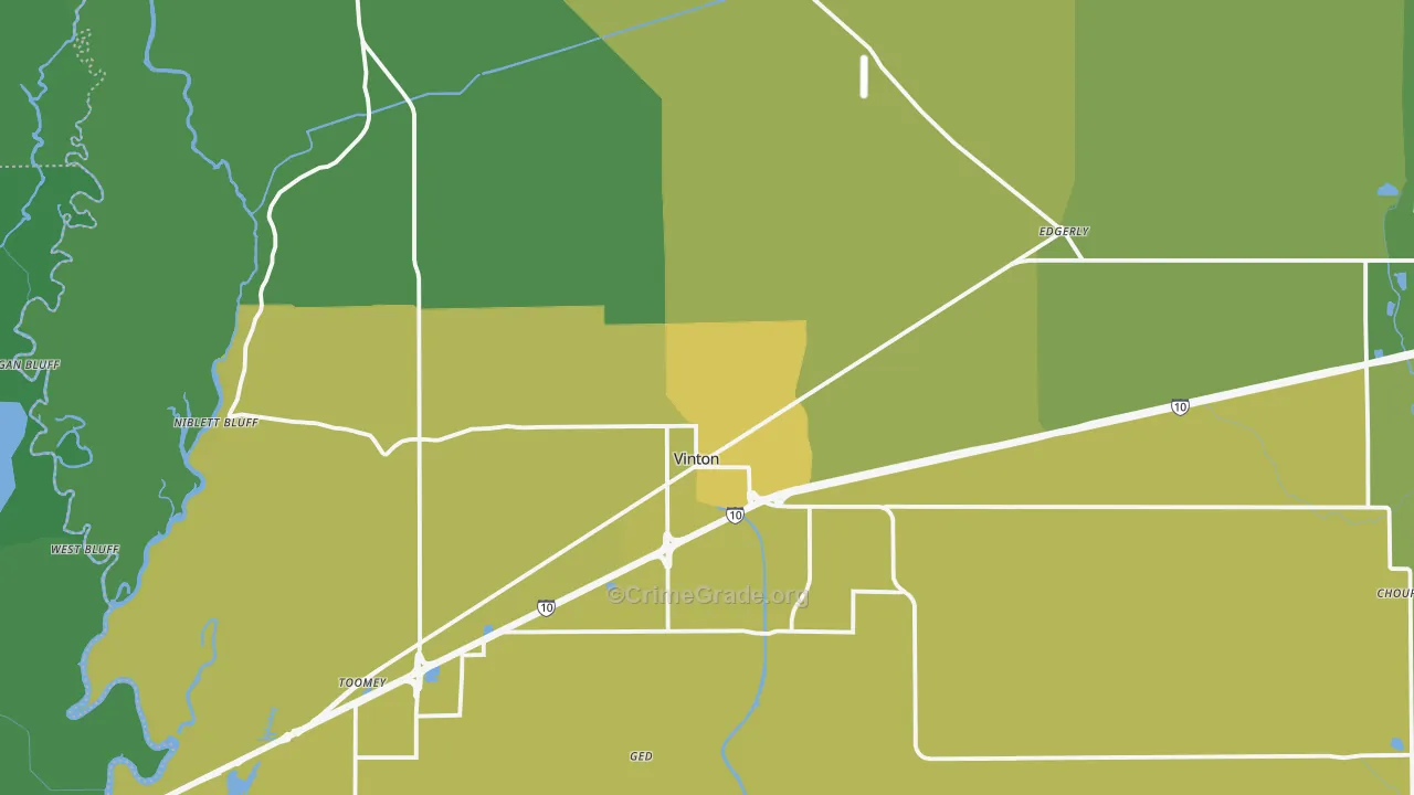 Vinton, LA Map of Vehicle Theft Rates