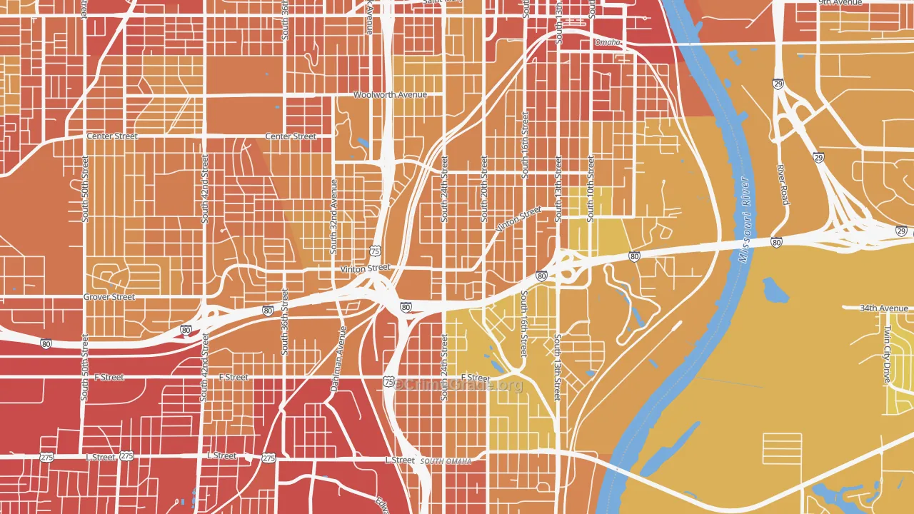 Vinton Street, Omaha, NE Map of Vehicle Theft Rates