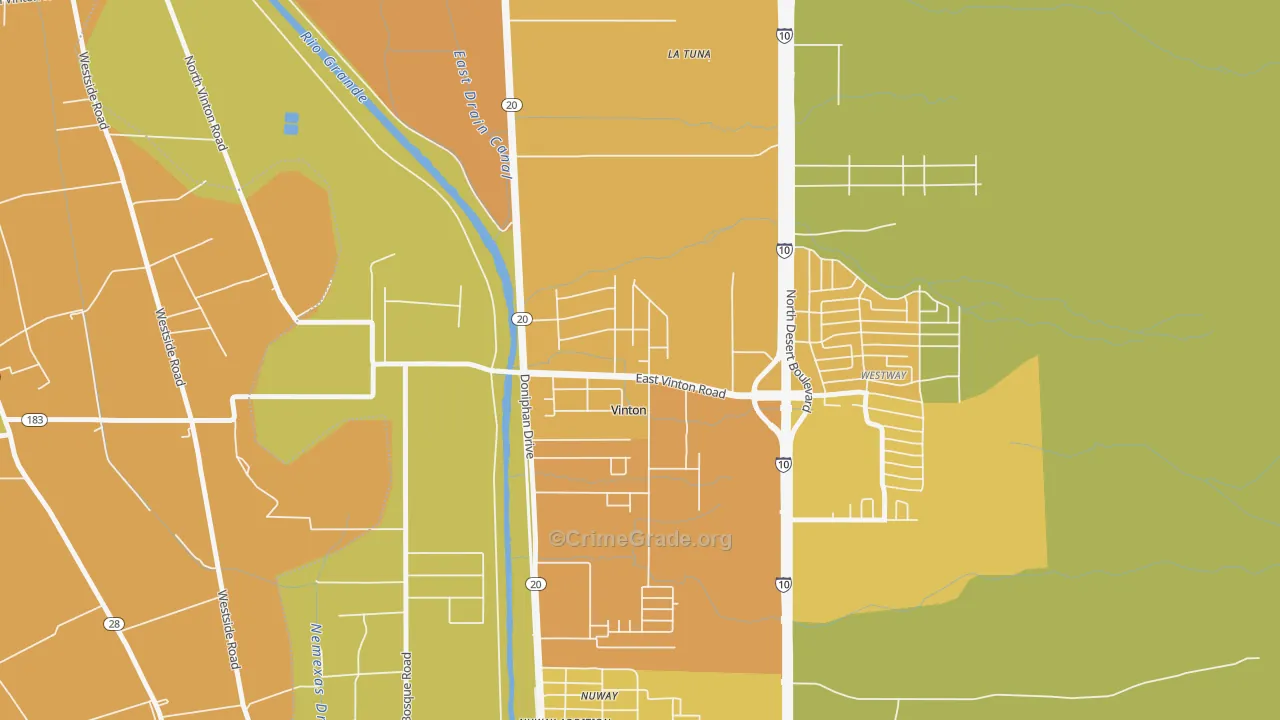 Vinton, TX Map of Vehicle Theft Rates