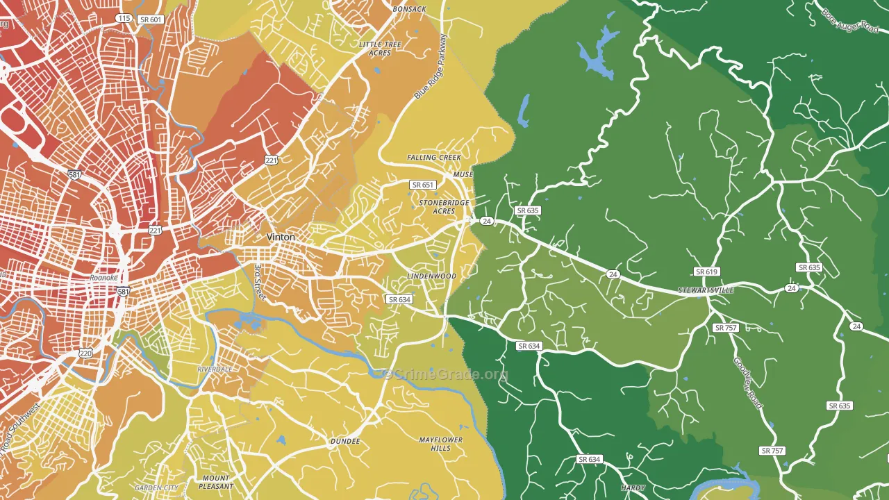 Vinton, VA Map of Vehicle Theft Rates