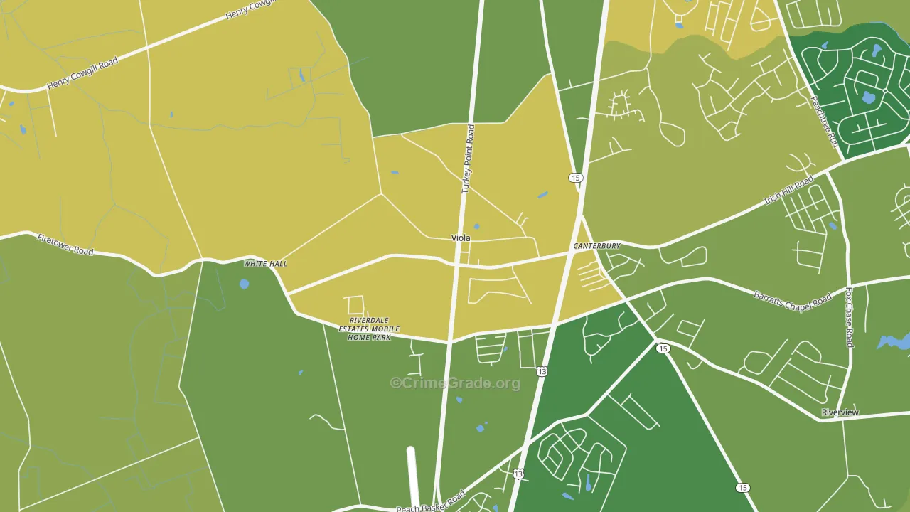 Viola, DE Map of Vehicle Theft Rates