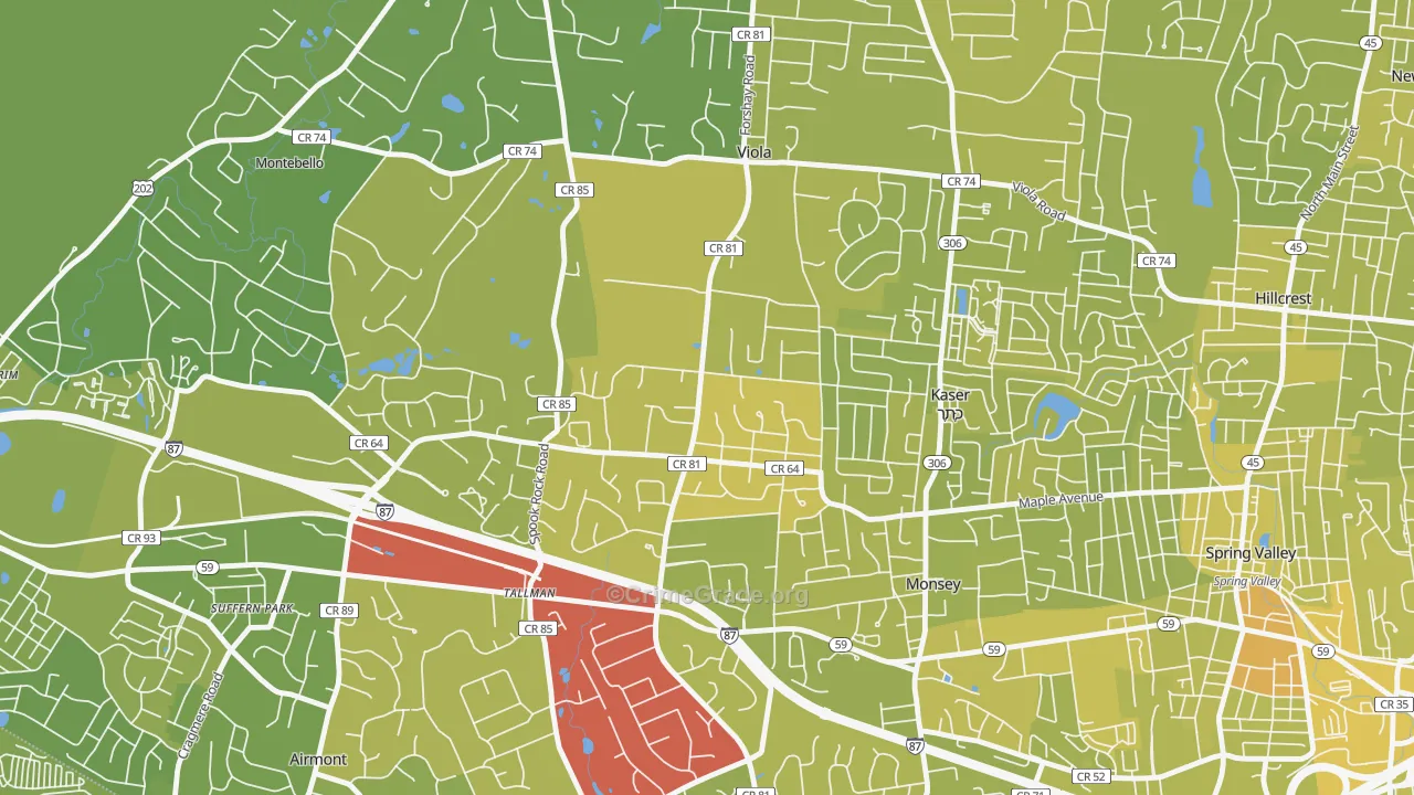 Viola, Monsey, NY Map of Vehicle Theft Rates