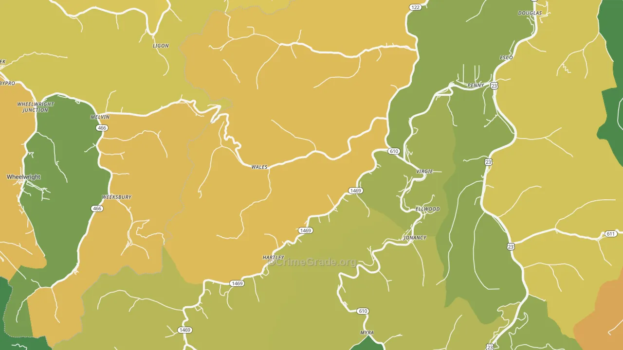Virgie, KY Map of Vehicle Theft Rates
