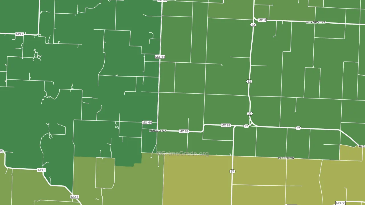 Virgil City, MO Map of Vehicle Theft Rates