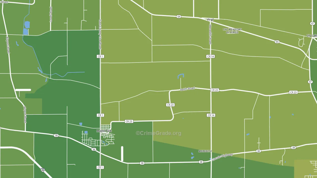 Virgil, IL Map of Vehicle Theft Rates