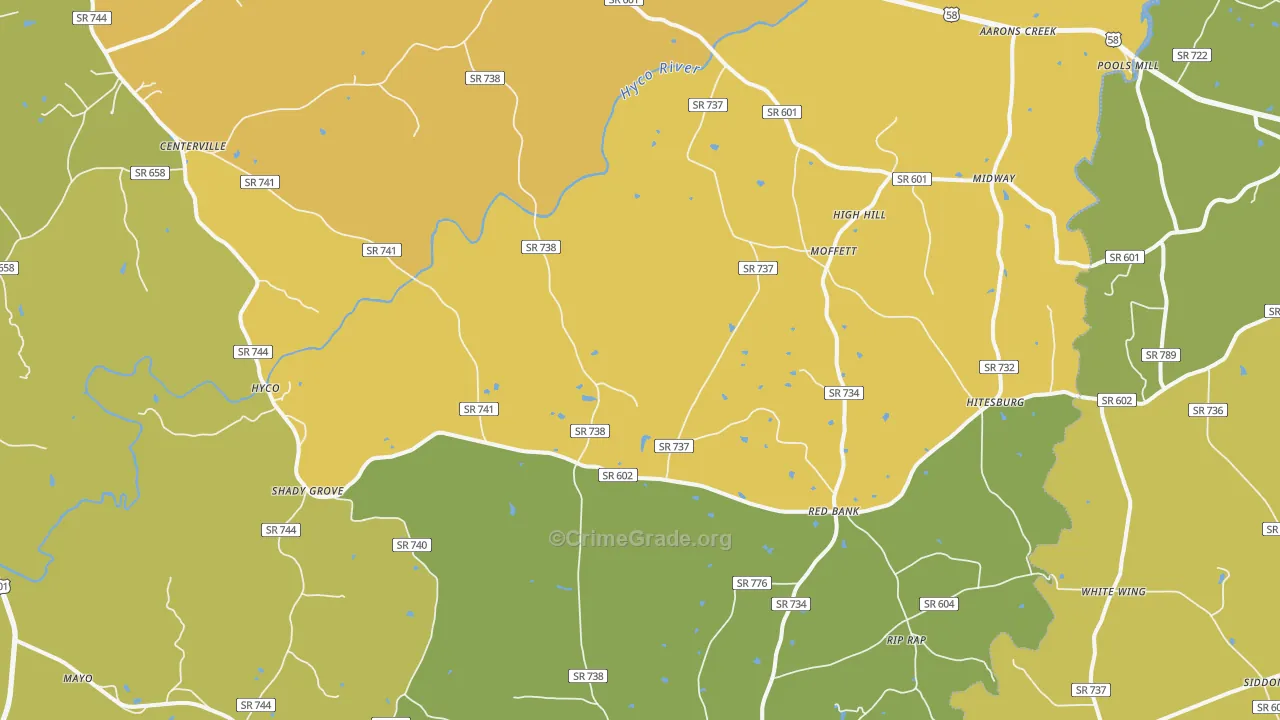 Virgilina, VA Map of Vehicle Theft Rates