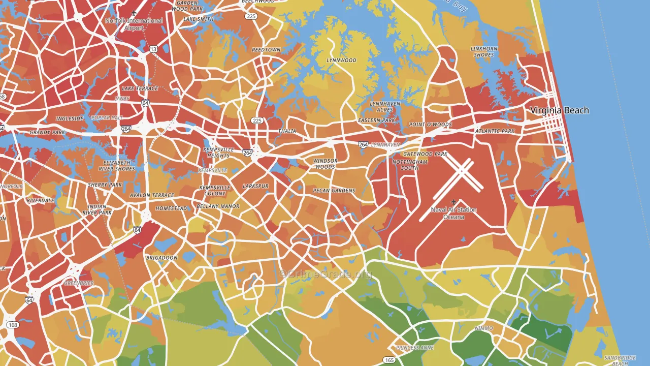 Virginia Beach City, VA Map of Vehicle Theft Rates