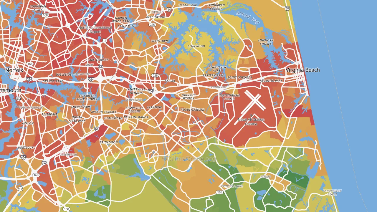 Virginia Beach, VA Map of Vehicle Theft Rates