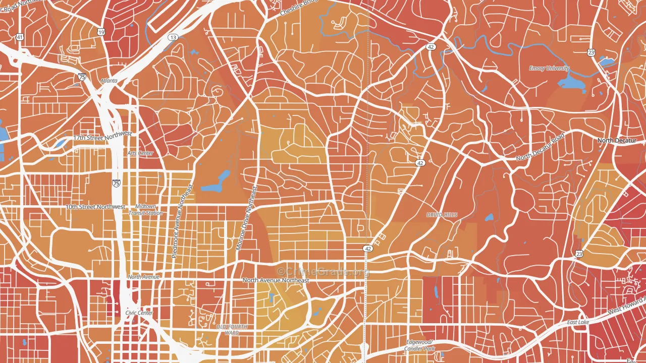 Virginia-Highland, Atlanta, GA Map of Vehicle Theft Rates