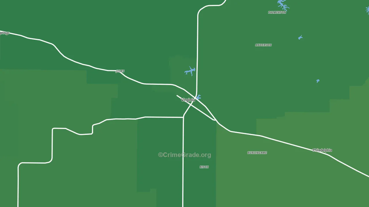Virginia, IL Map of Vehicle Theft Rates