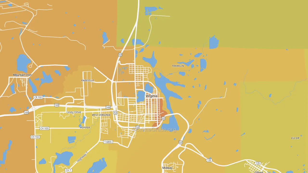 Virginia, MN Map of Vehicle Theft Rates