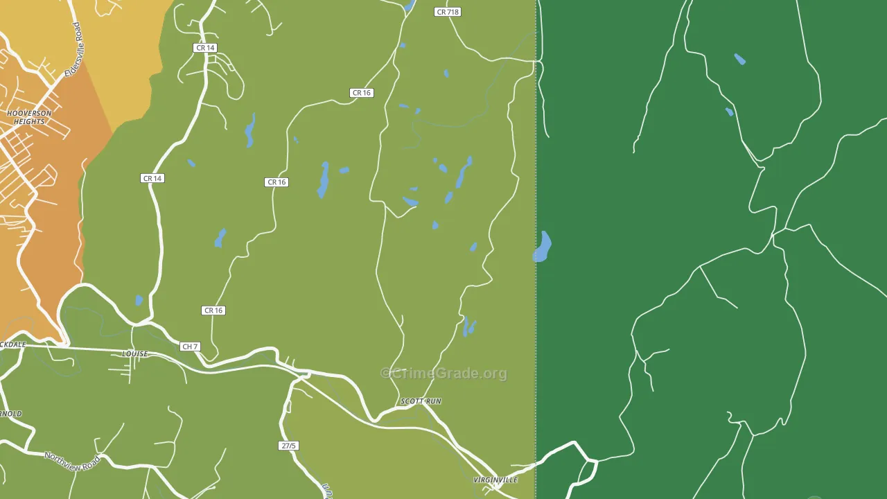 Virginville, WV Map of Vehicle Theft Rates