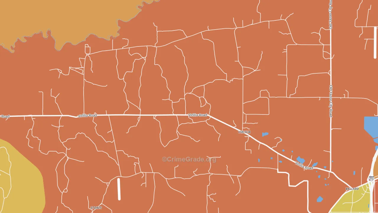 Virlilia, MS Map of Vehicle Theft Rates