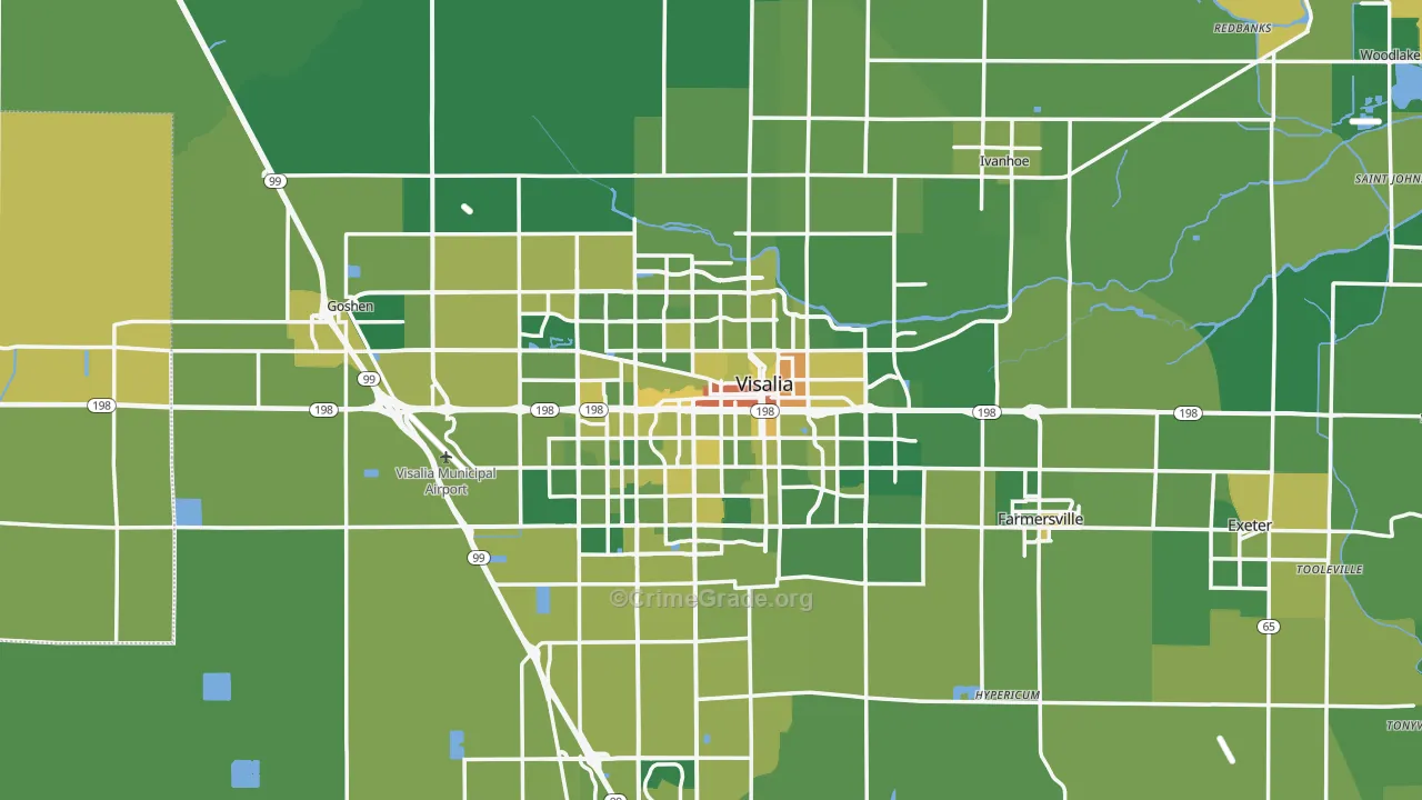 Visalia, CA Map of Vehicle Theft Rates