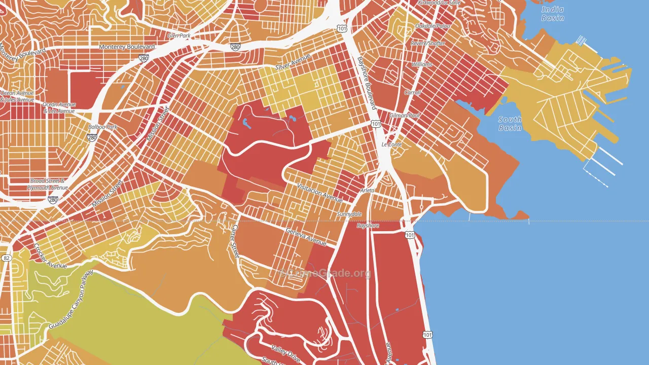 Visitacion Valley, San Francisco, CA Map of Vehicle Theft Rates