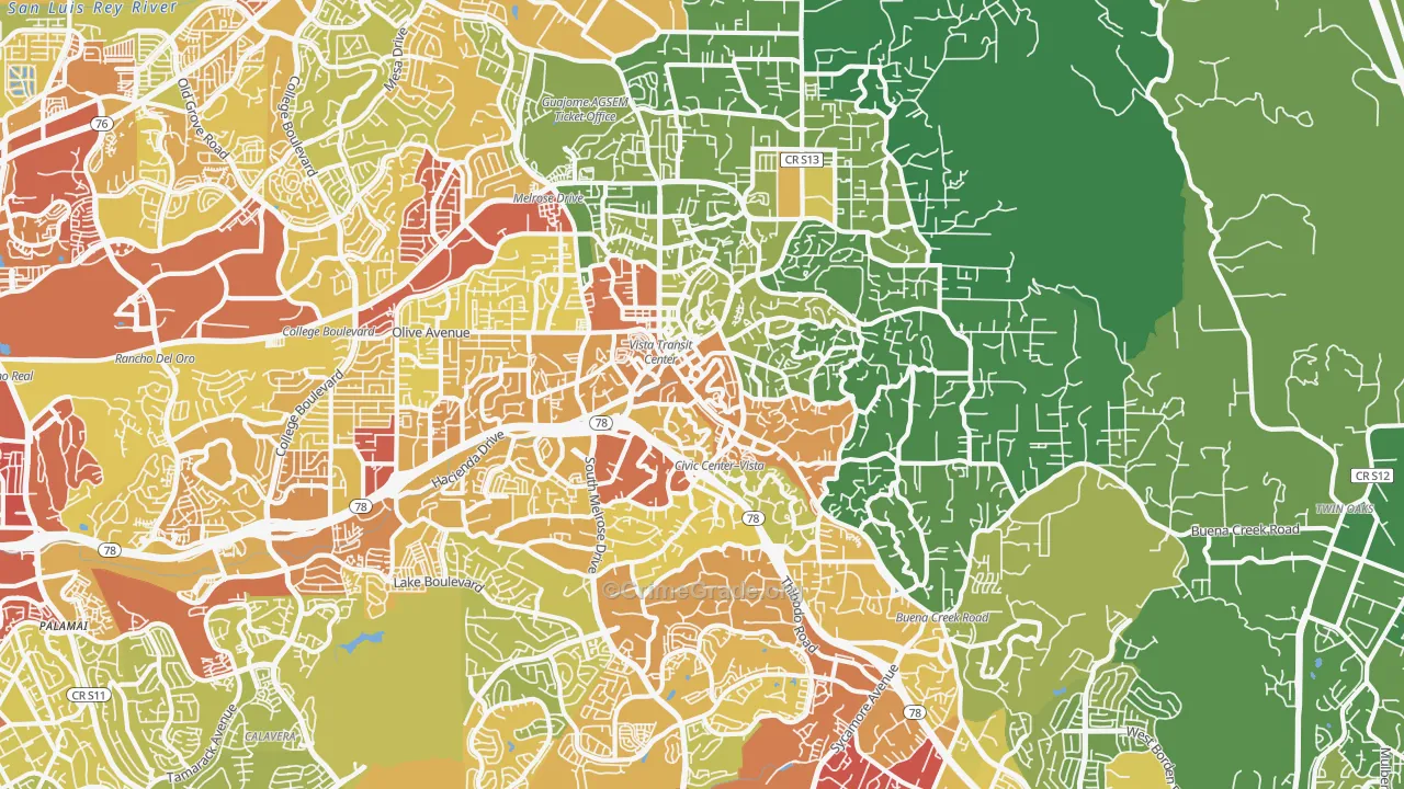 Vista, CA Map of Vehicle Theft Rates