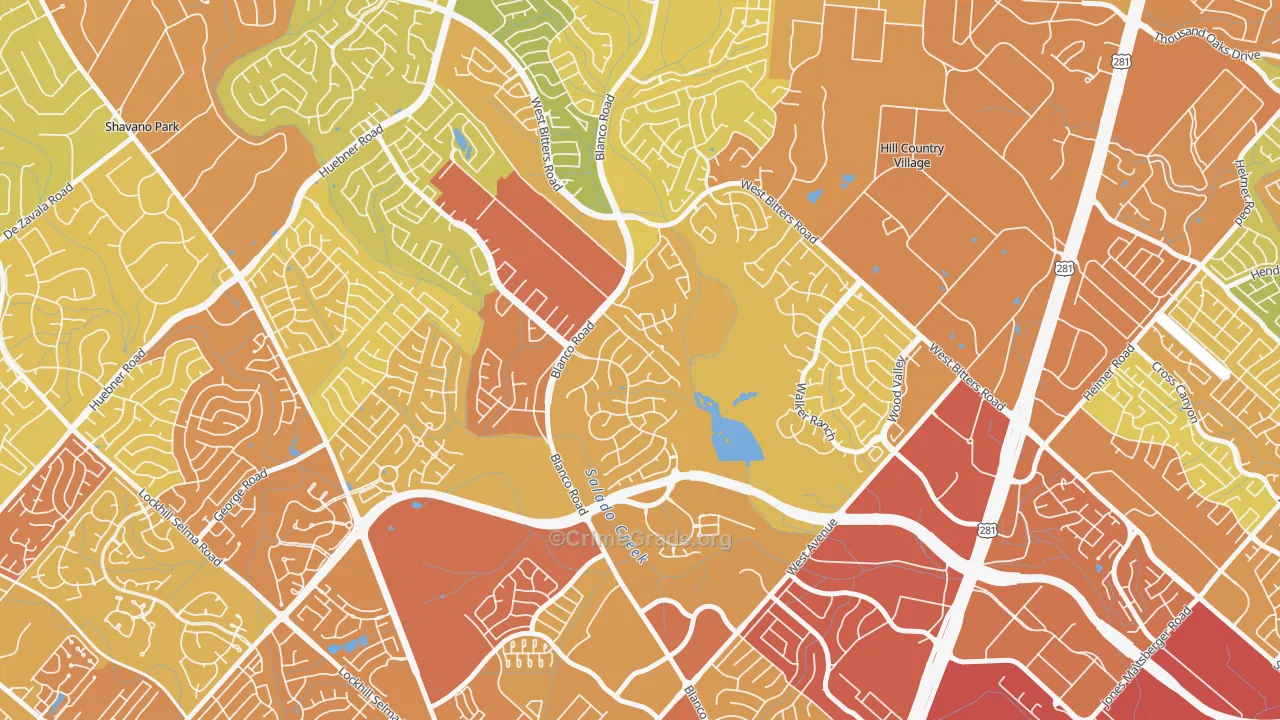 Vista del Norte, San Antonio, TX Map of Vehicle Theft Rates