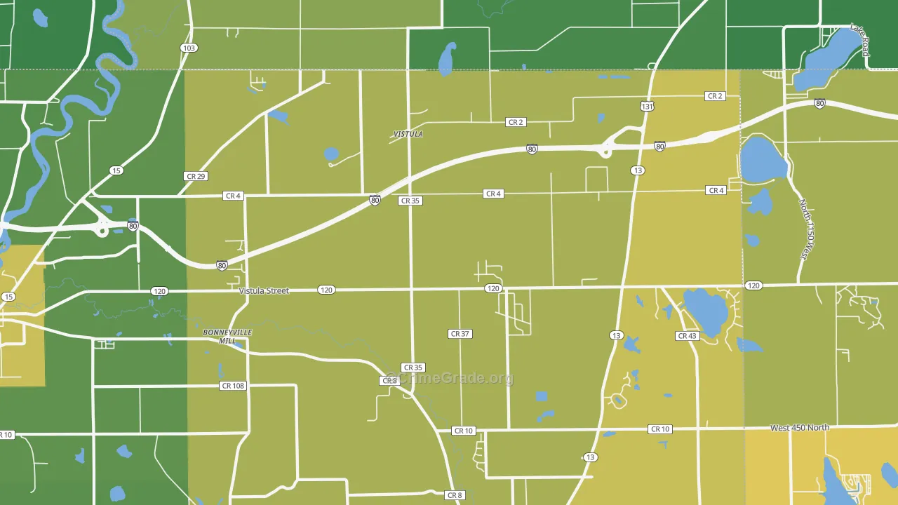 Vistula, IN Map of Vehicle Theft Rates