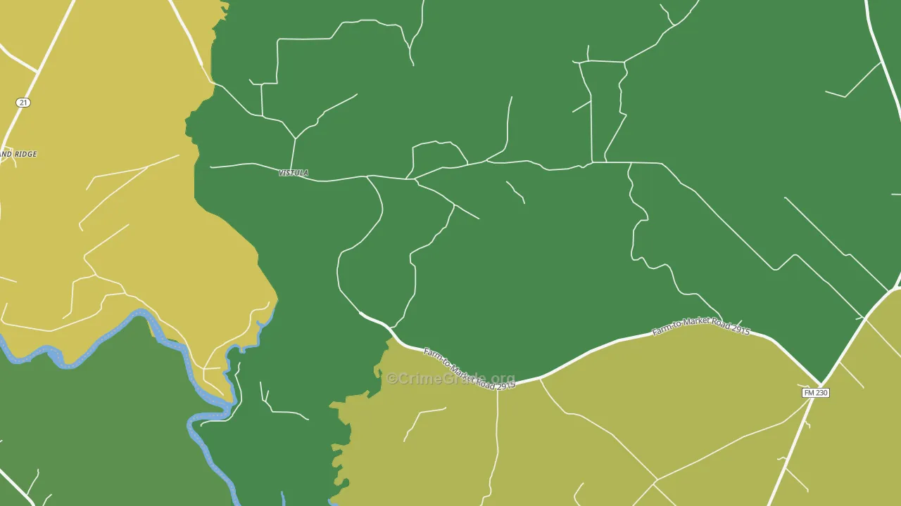 Vistula, TX Map of Vehicle Theft Rates