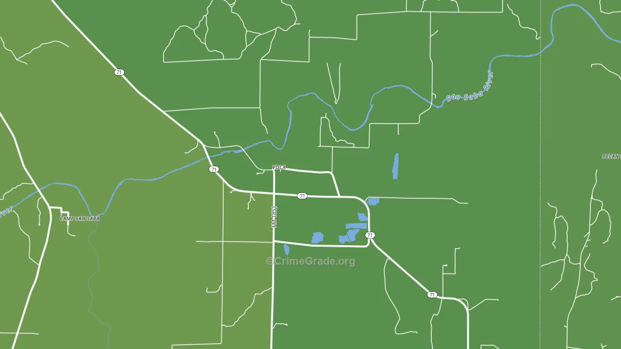 Voca, TX Map of Vehicle Theft Rates