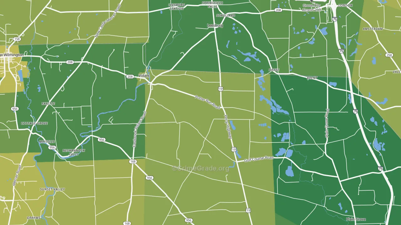 Volant, PA Map of Vehicle Theft Rates