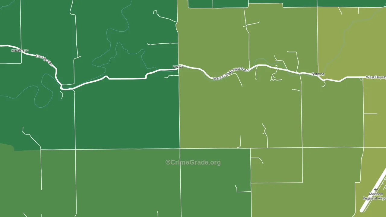 Volga, IN Map of Vehicle Theft Rates