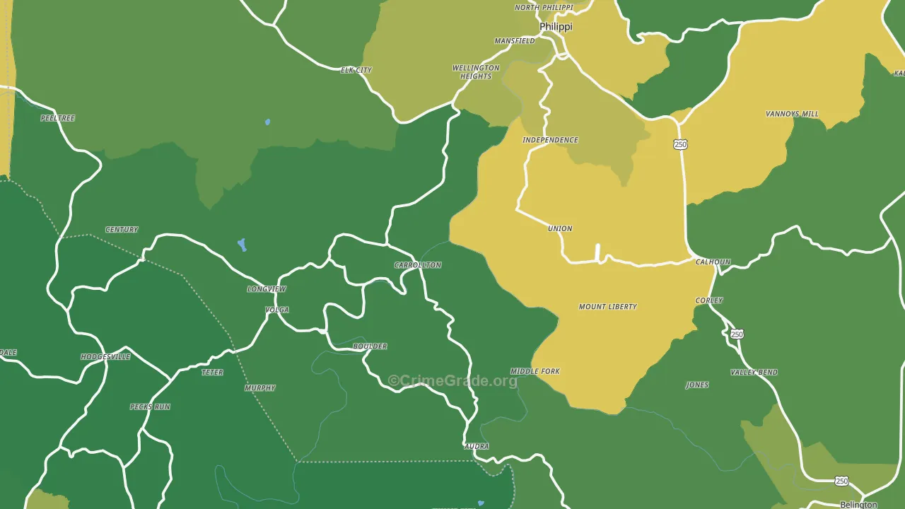 Volga, WV Map of Vehicle Theft Rates