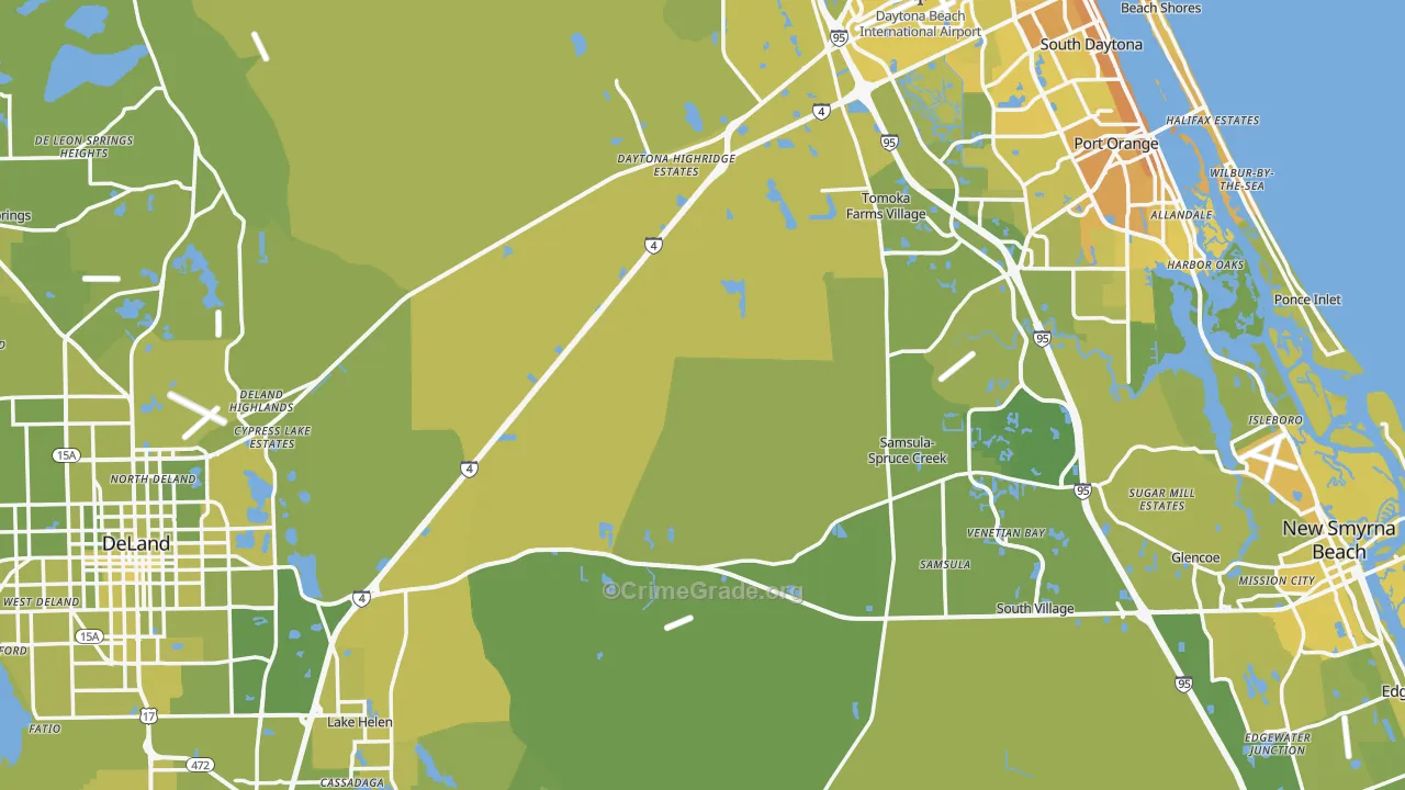Volusia County, FL Map of Vehicle Theft Rates