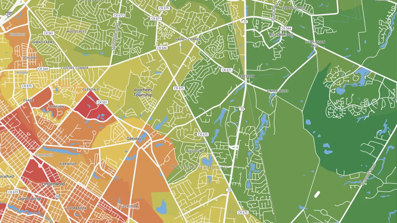 Voorhees, NJ Map of Vehicle Theft Rates