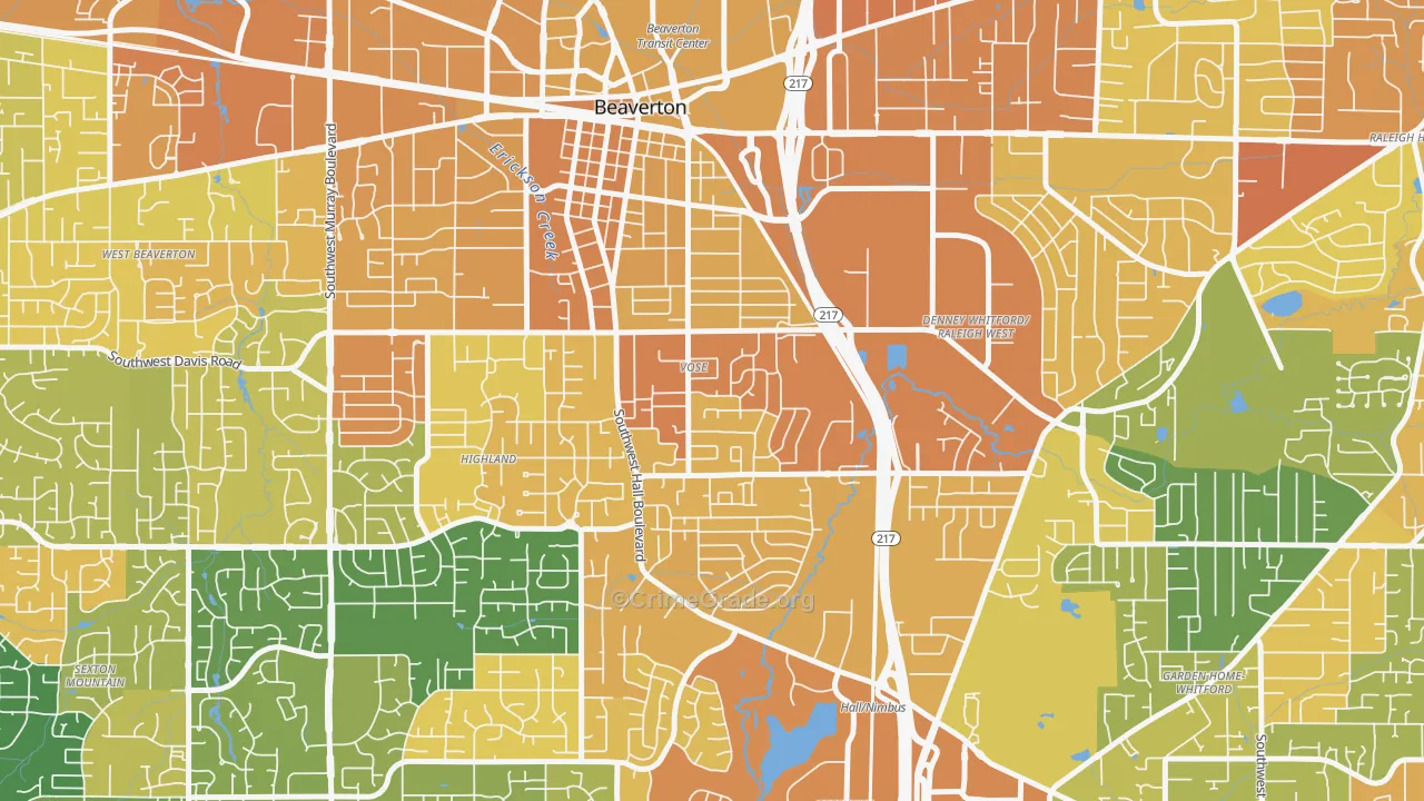 Vose, Beaverton, OR Map of Vehicle Theft Rates