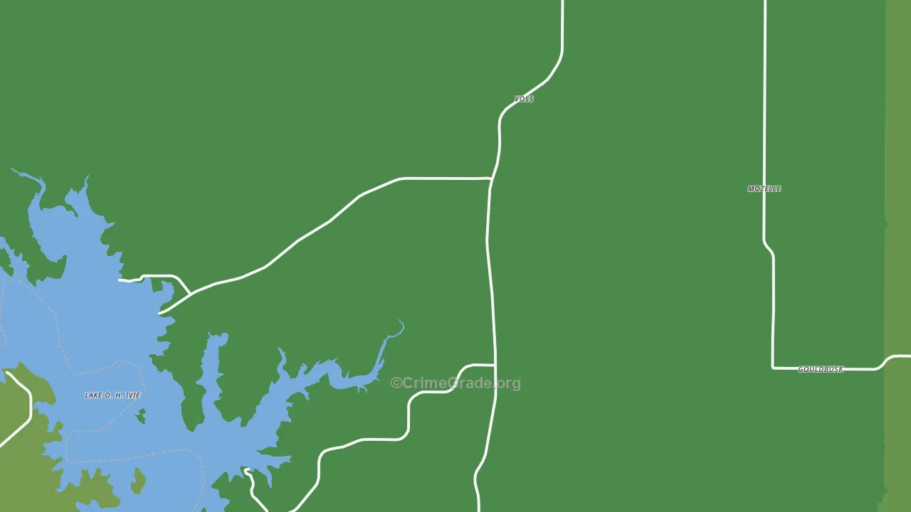 Voss, TX Map of Vehicle Theft Rates