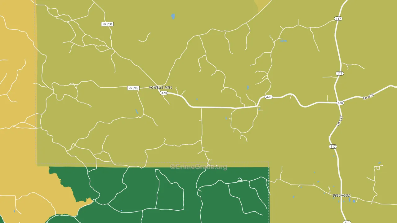 Vowells Mill, LA Map of Vehicle Theft Rates