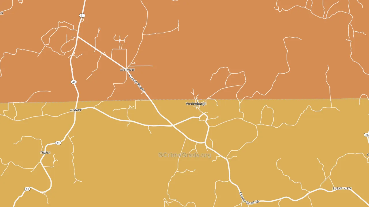 Vredenburgh, AL Map of Vehicle Theft Rates