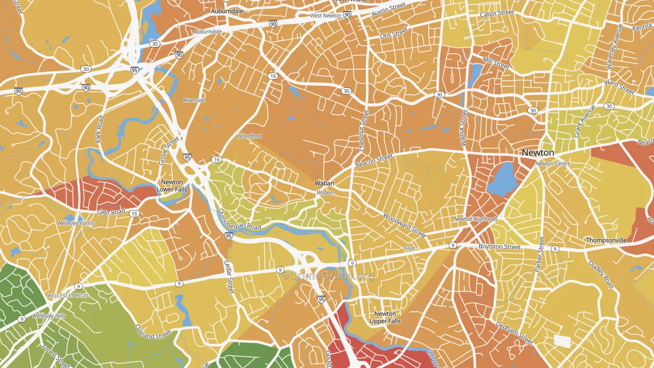 Waban, MA Map of Vehicle Theft Rates