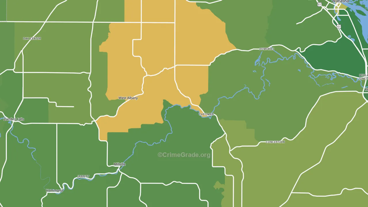 Wabasha County, MN Map of Vehicle Theft Rates