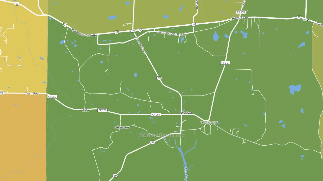Wacissa, FL Map of Vehicle Theft Rates