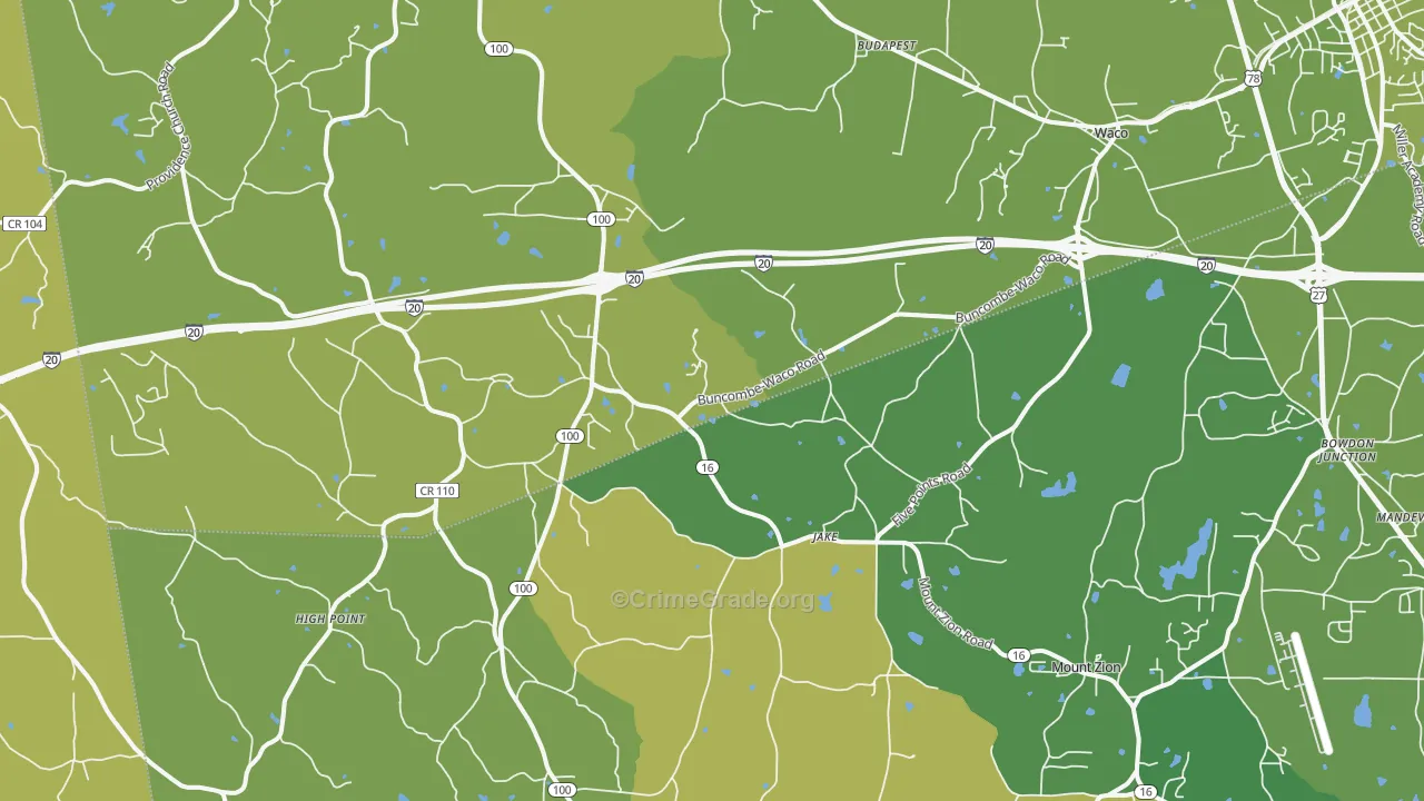 Waco, GA Map of Vehicle Theft Rates