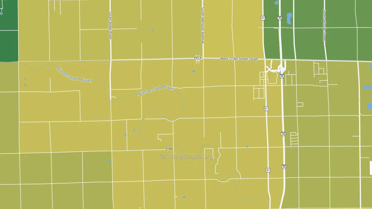 Waco, KS Map of Vehicle Theft Rates