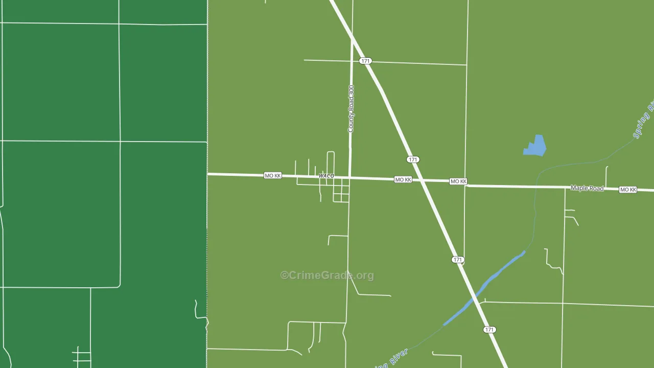 Waco, MO Map of Vehicle Theft Rates