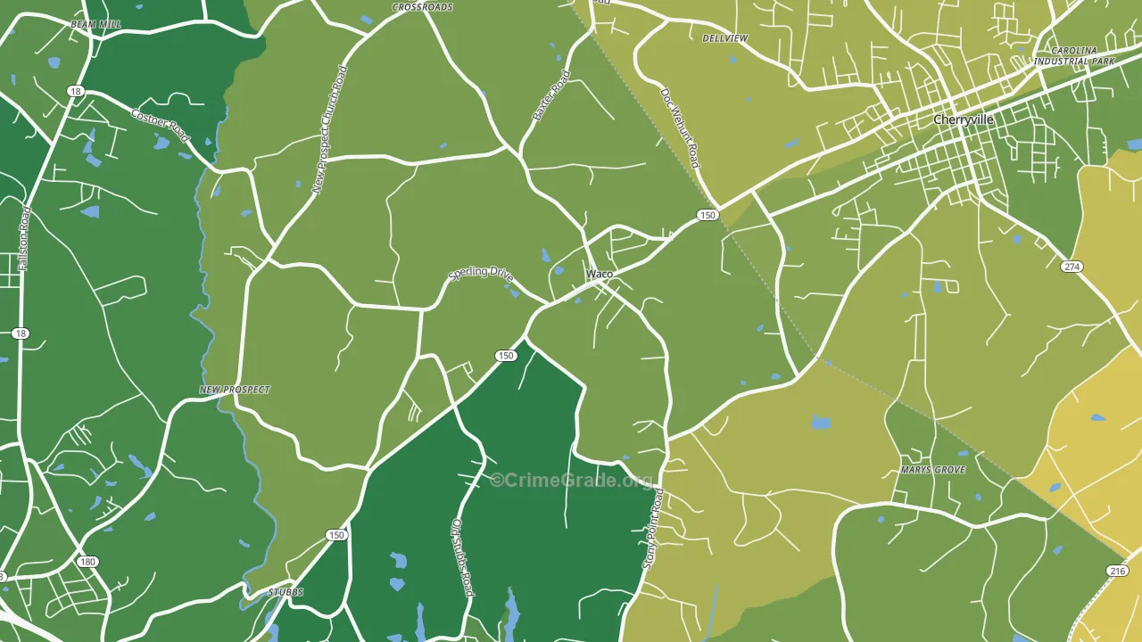 Waco, NC Map of Vehicle Theft Rates