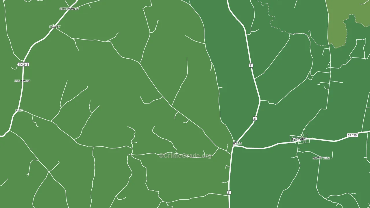 Waco, TN Map of Vehicle Theft Rates
