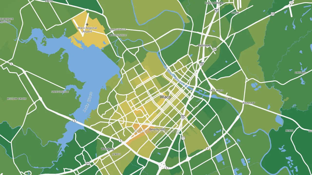 Waco, TX Map of Vehicle Theft Rates
