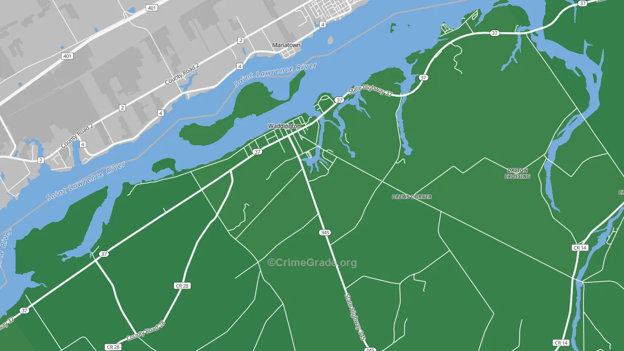 Waddington, NY Map of Vehicle Theft Rates
